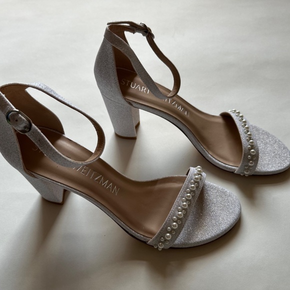 Stuart Weitzman Wedding Rare Nearlynude Demipearl Sandal 80mm 3.2in SZ 8 - Picture 6 of 9